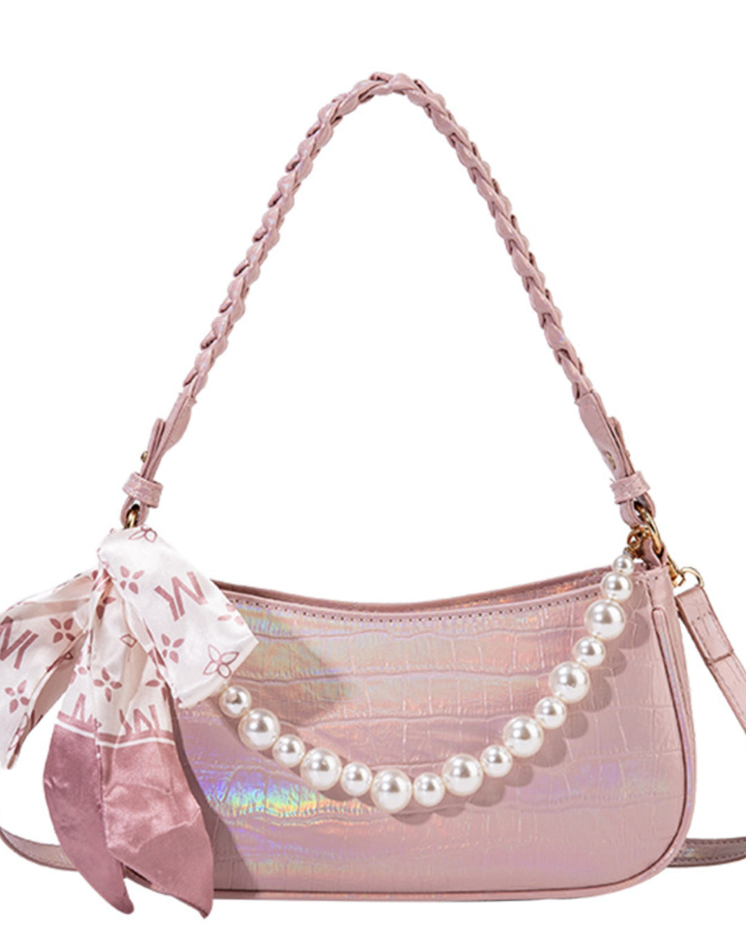 Laser Pink Crossbody Baguette Bag