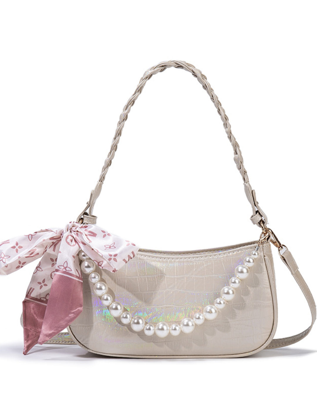 Laser Pink Crossbody Baguette Bag