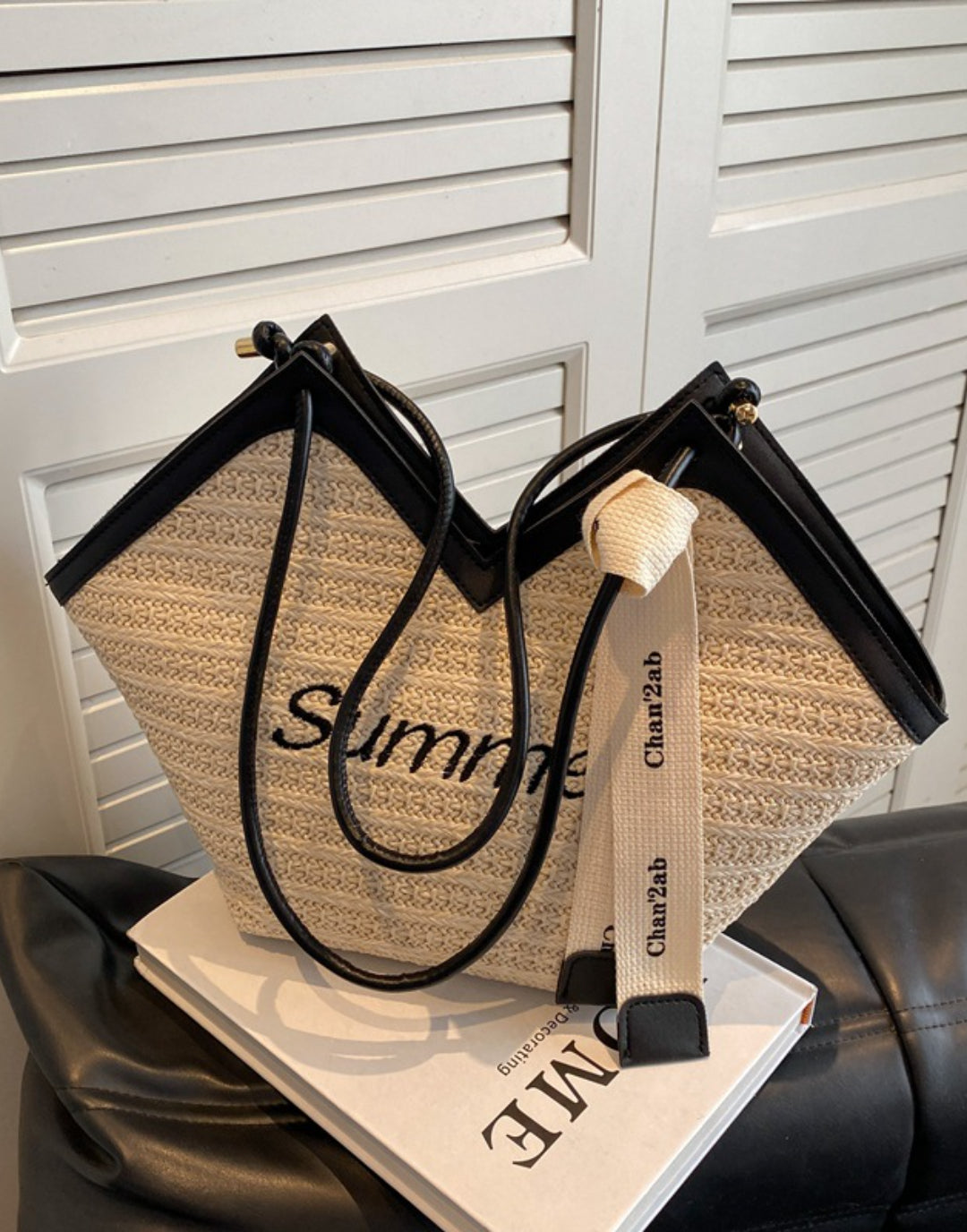 Straw Beach Bags&Tote Embroidery Heart Design Bag