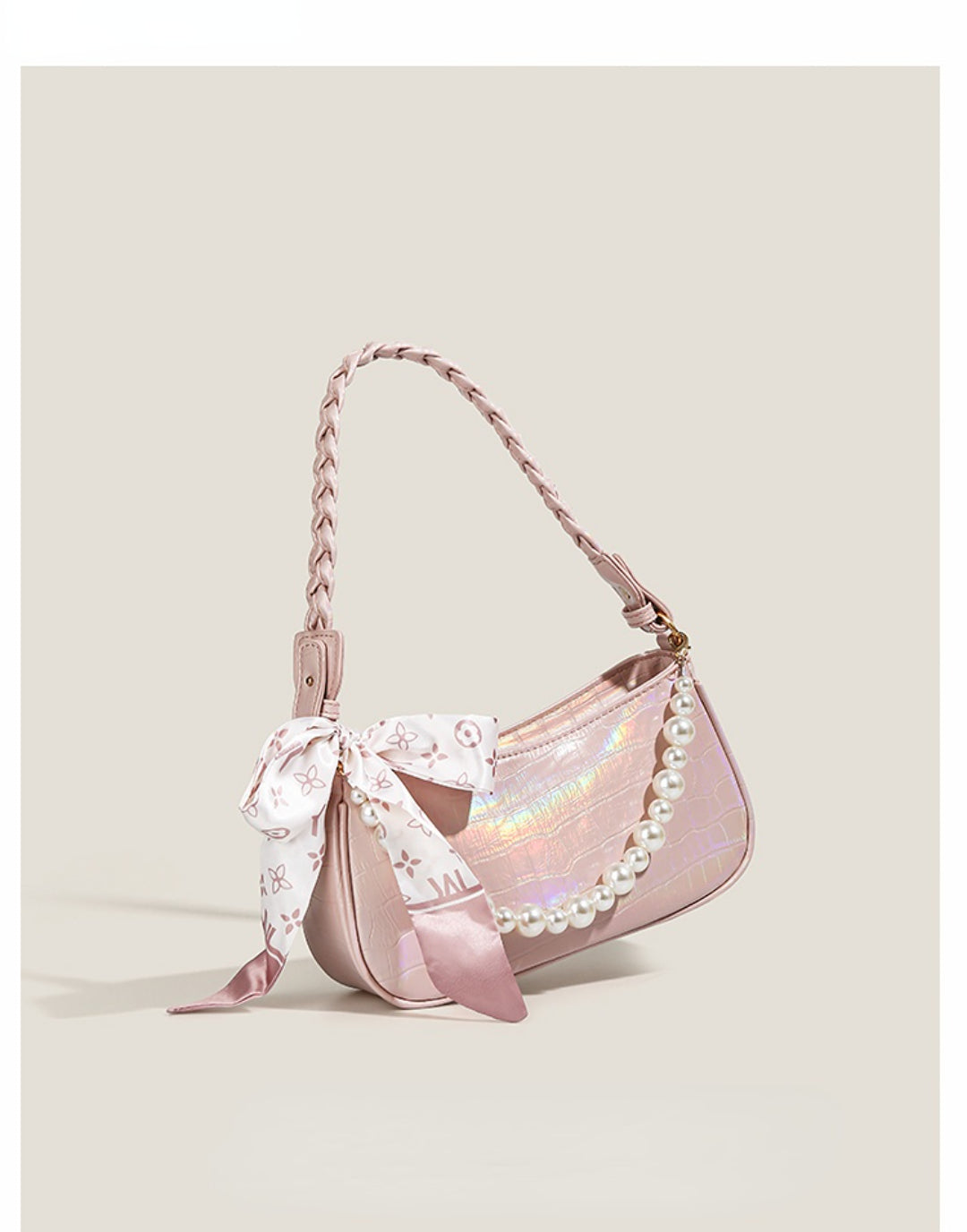 Laser Pink Crossbody Baguette Bag