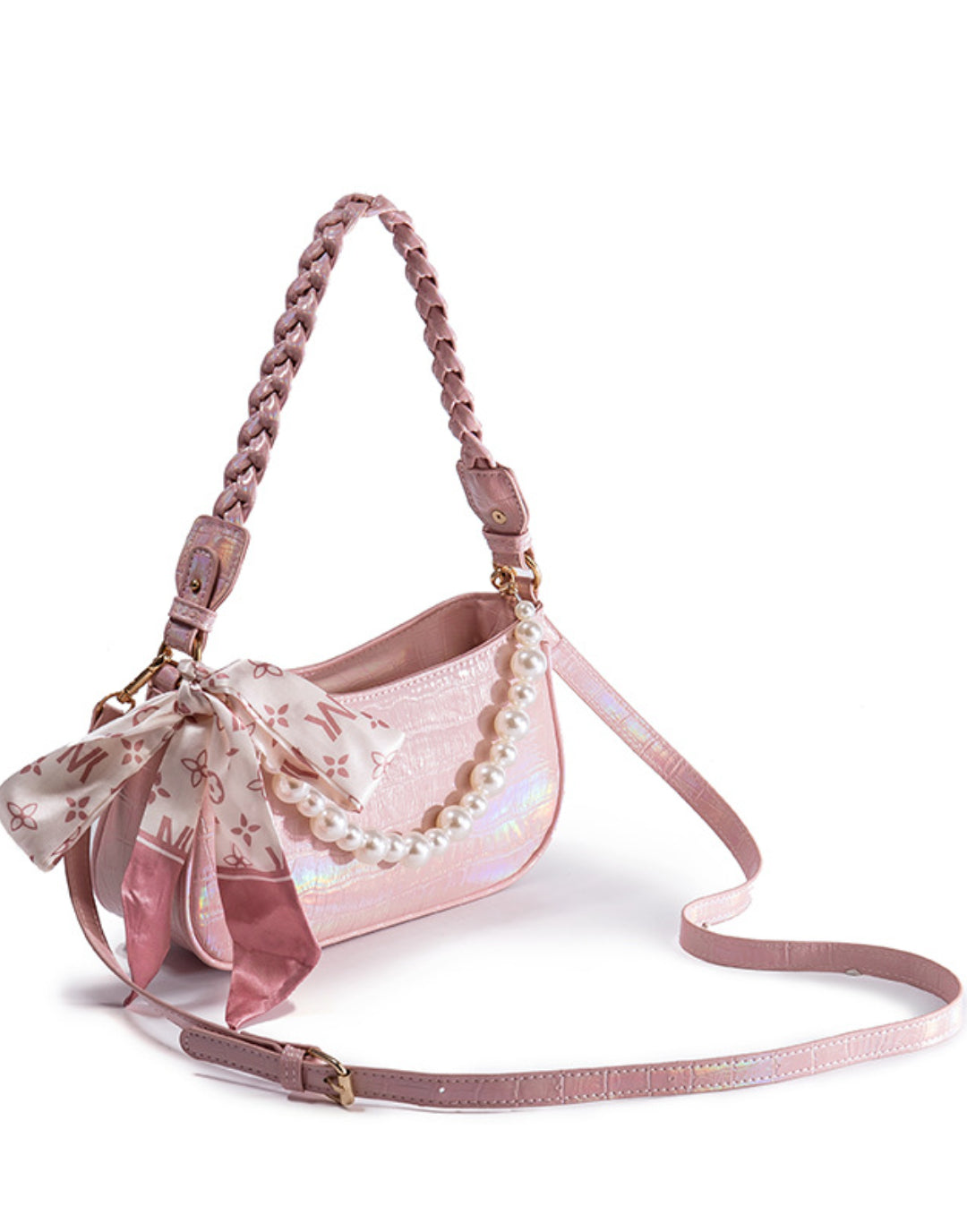 Laser Pink Crossbody Baguette Bag