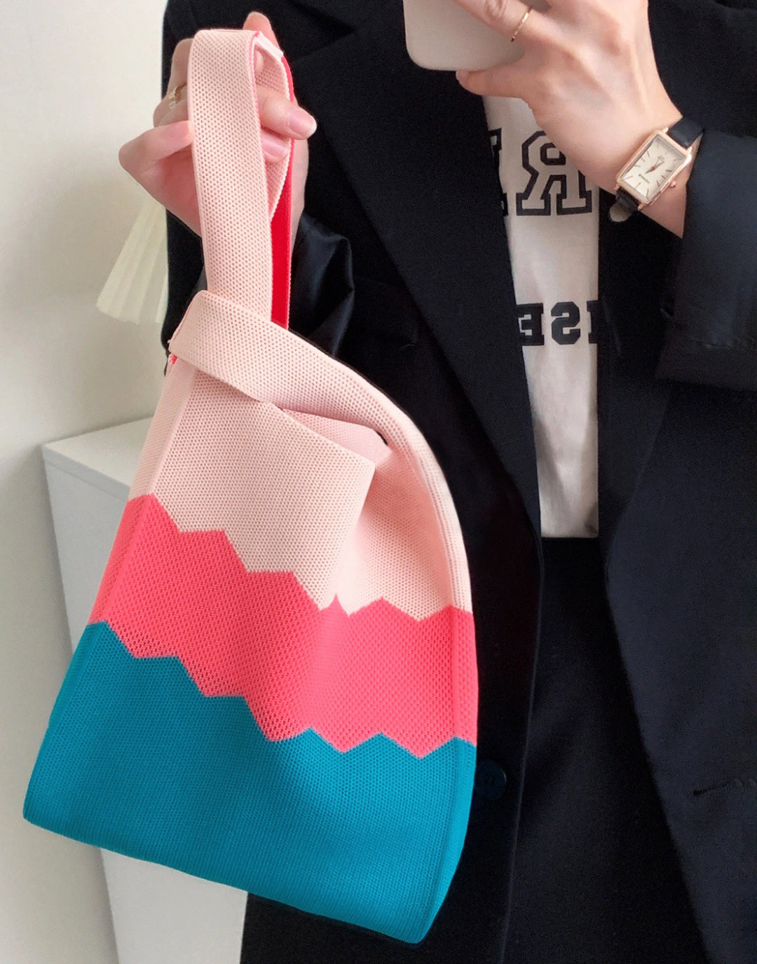 Vest Bag Trendy Knitted Handbag Colorful Mini Tote