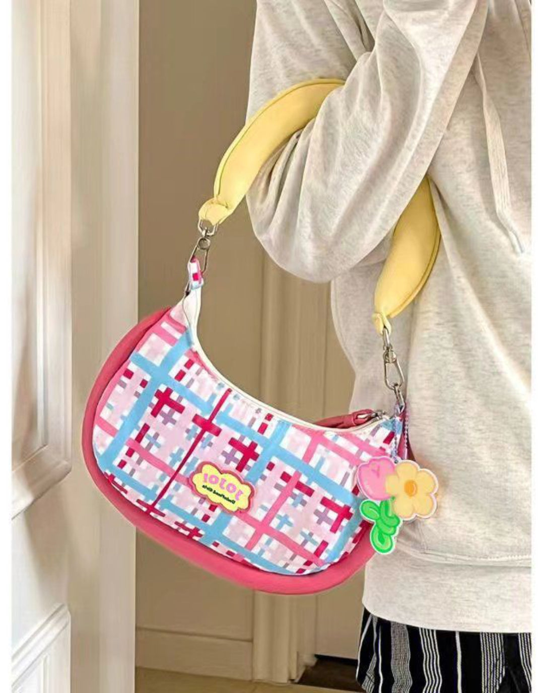 Cute Underarm Bag&Shoulder Bag Dopamine Pink y2k Bag Banana Handle Design