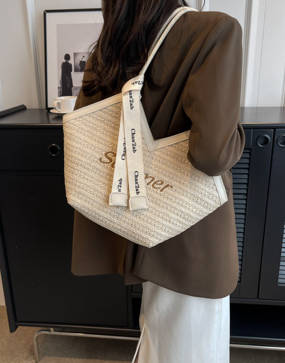 Straw Beach Bags&Tote Embroidery Heart Design Bag