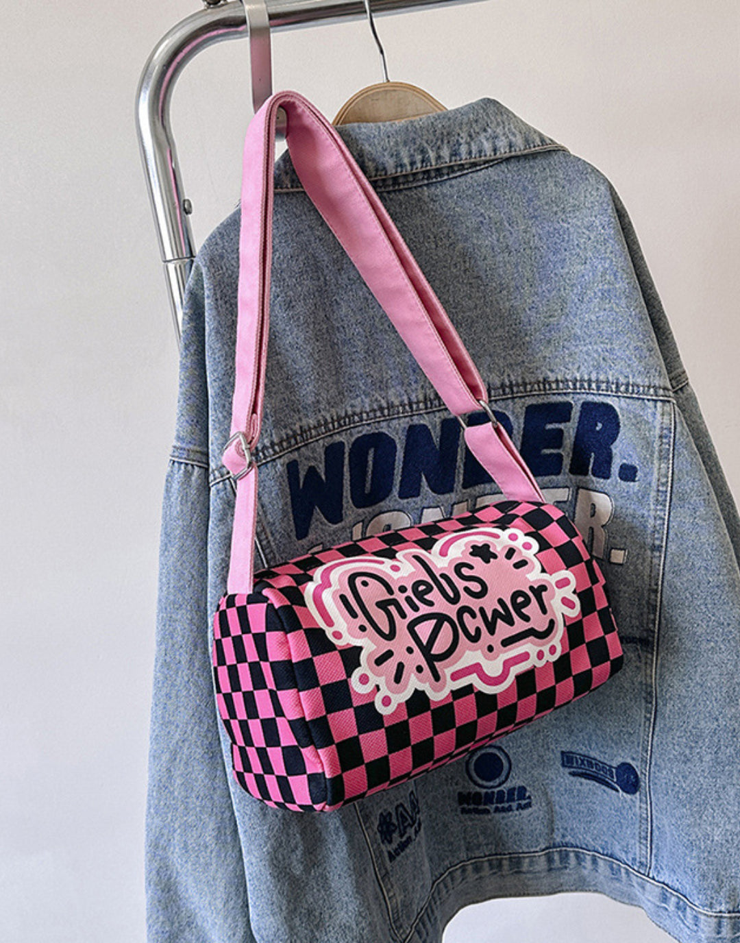 Graffiti canvas bag checkerboard small square bag Purse