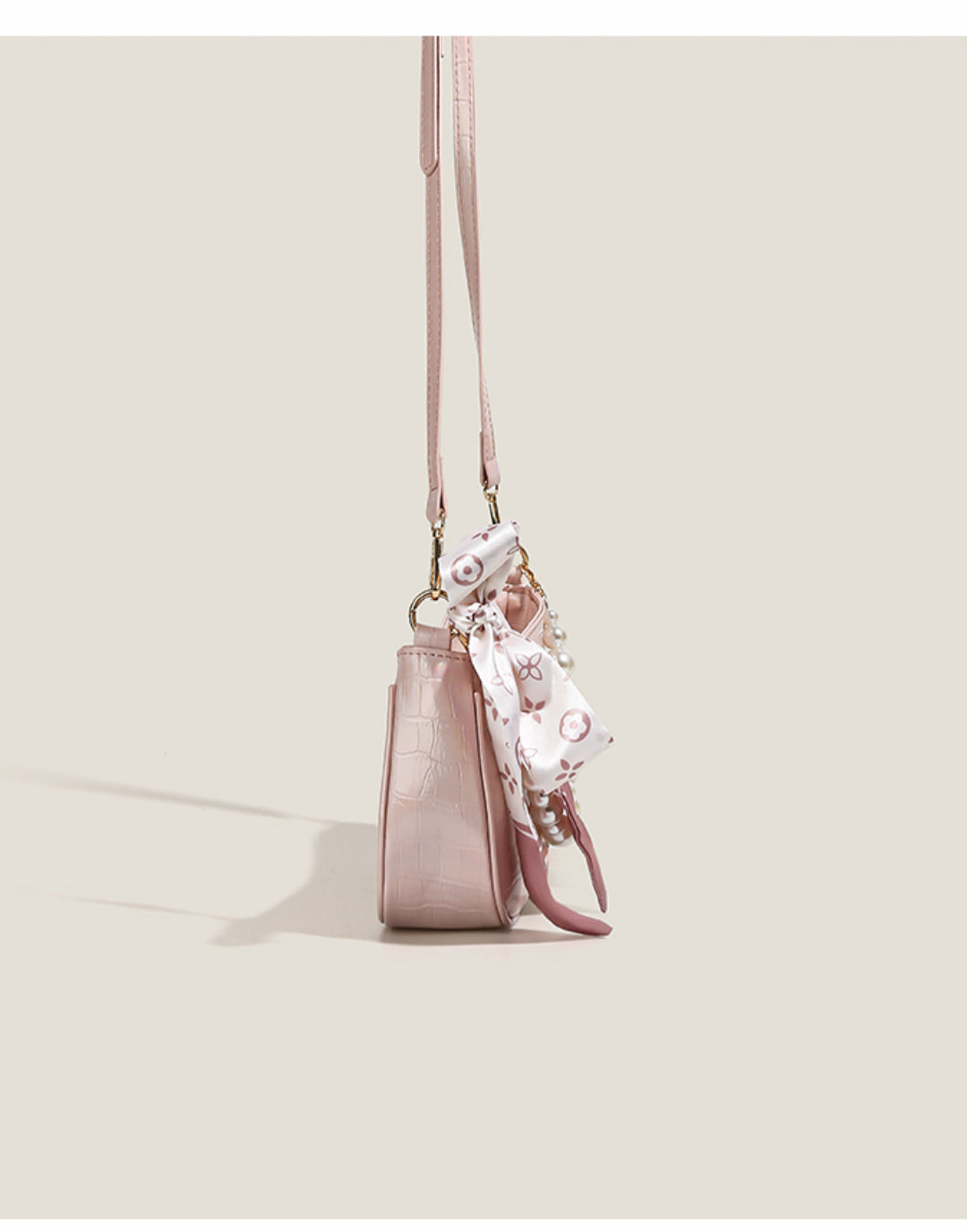 Laser Pink Crossbody Baguette Bag