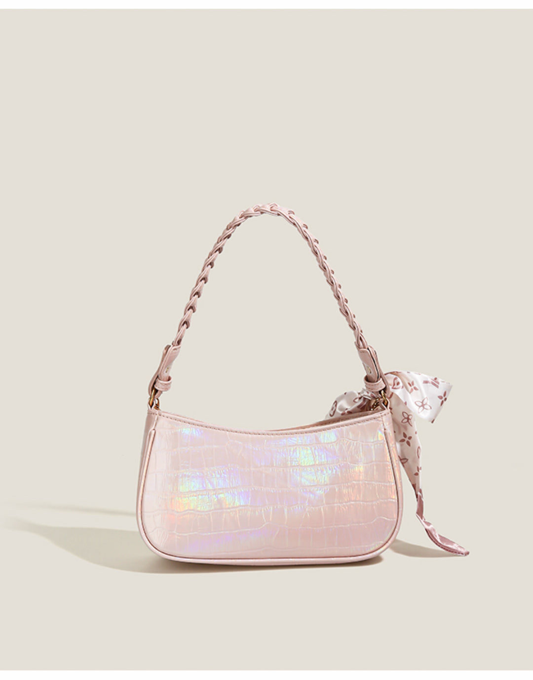 Laser Pink Crossbody Baguette Bag