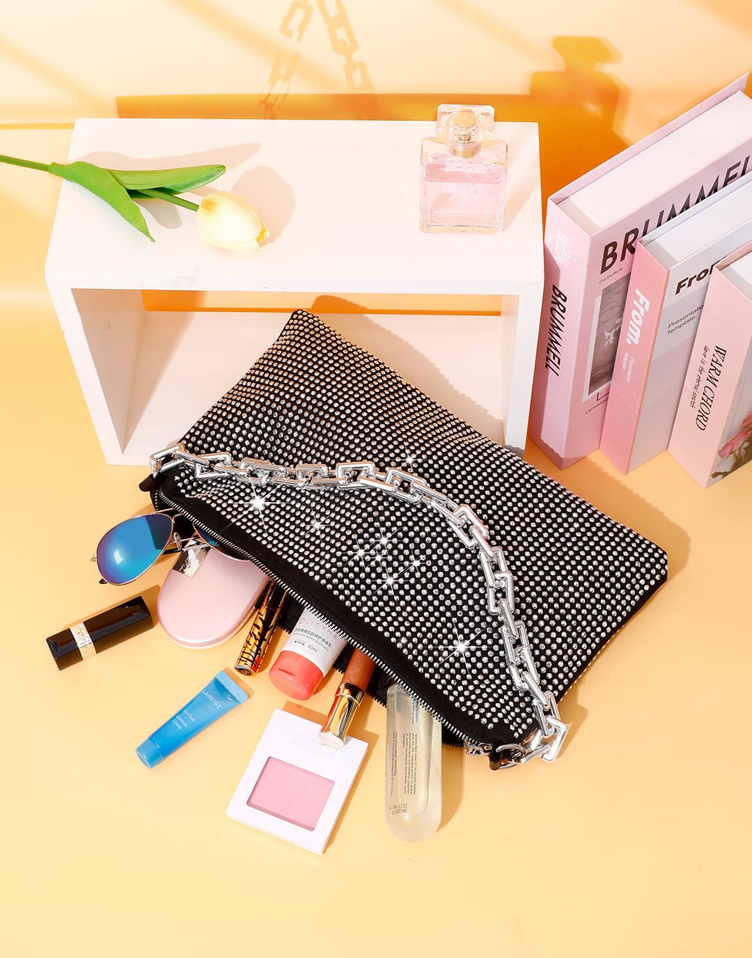 Artificial Crystal Big Chain&High Capacity Shoulder Bag