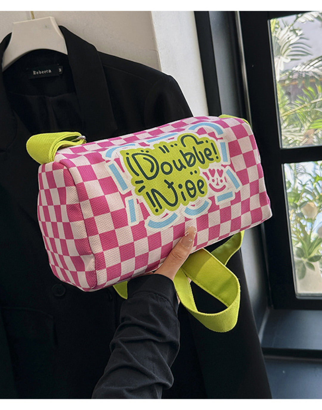 Graffiti canvas bag checkerboard small square bag Purse