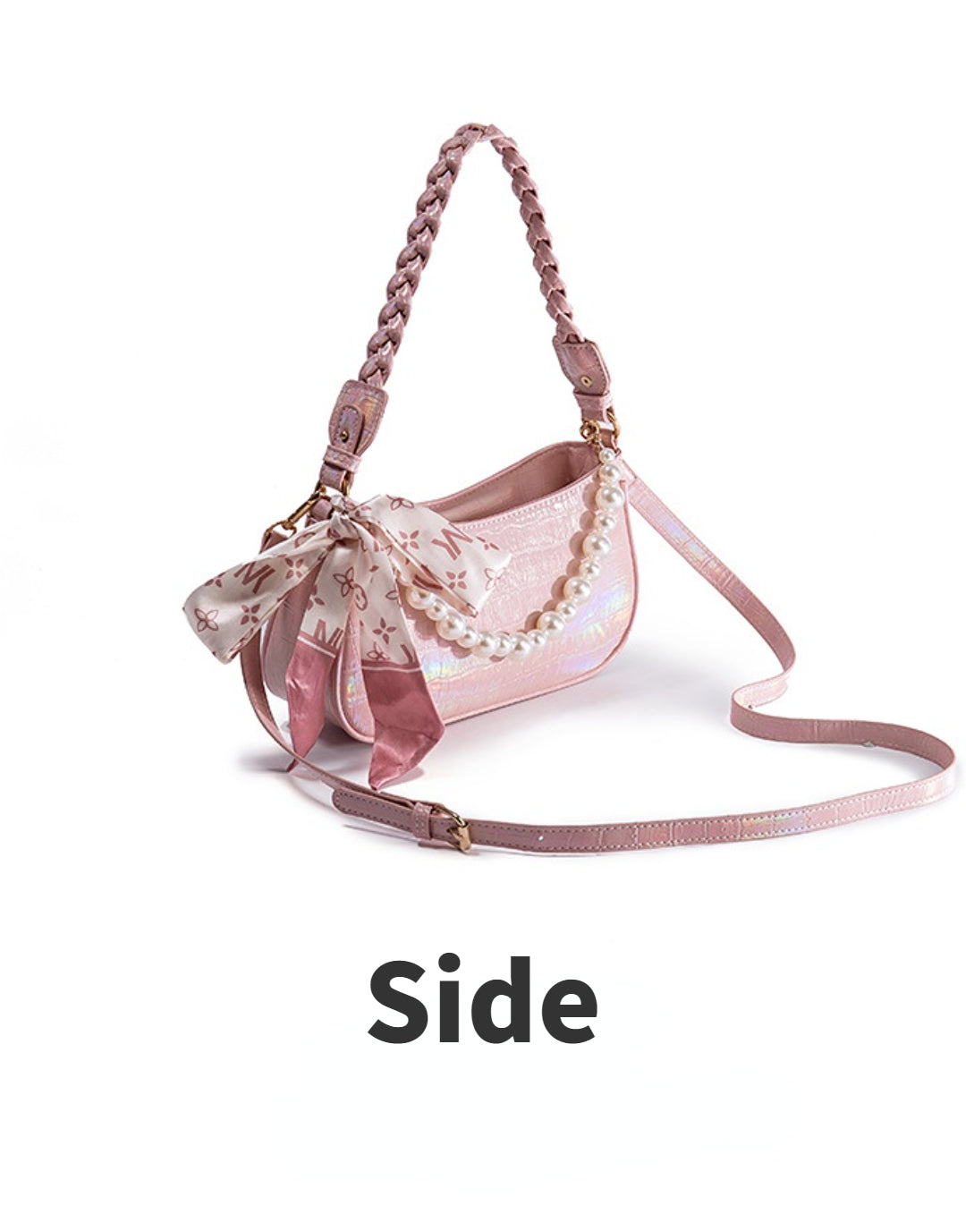 Laser Pink Crossbody Baguette Bag