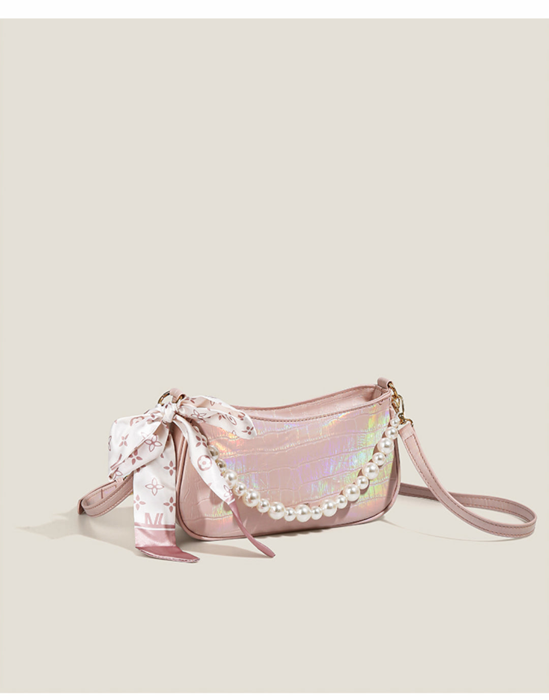 Laser Pink Crossbody Baguette Bag