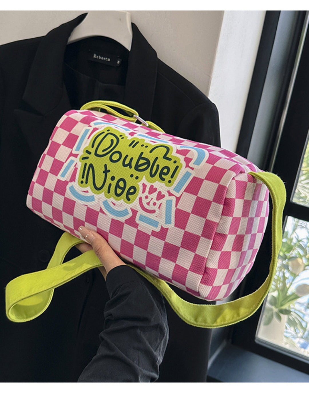 Graffiti canvas bag checkerboard small square bag Purse
