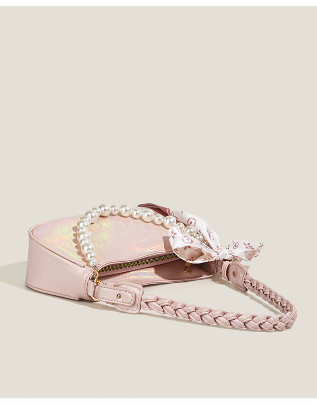 Laser Pink Crossbody Baguette Bag