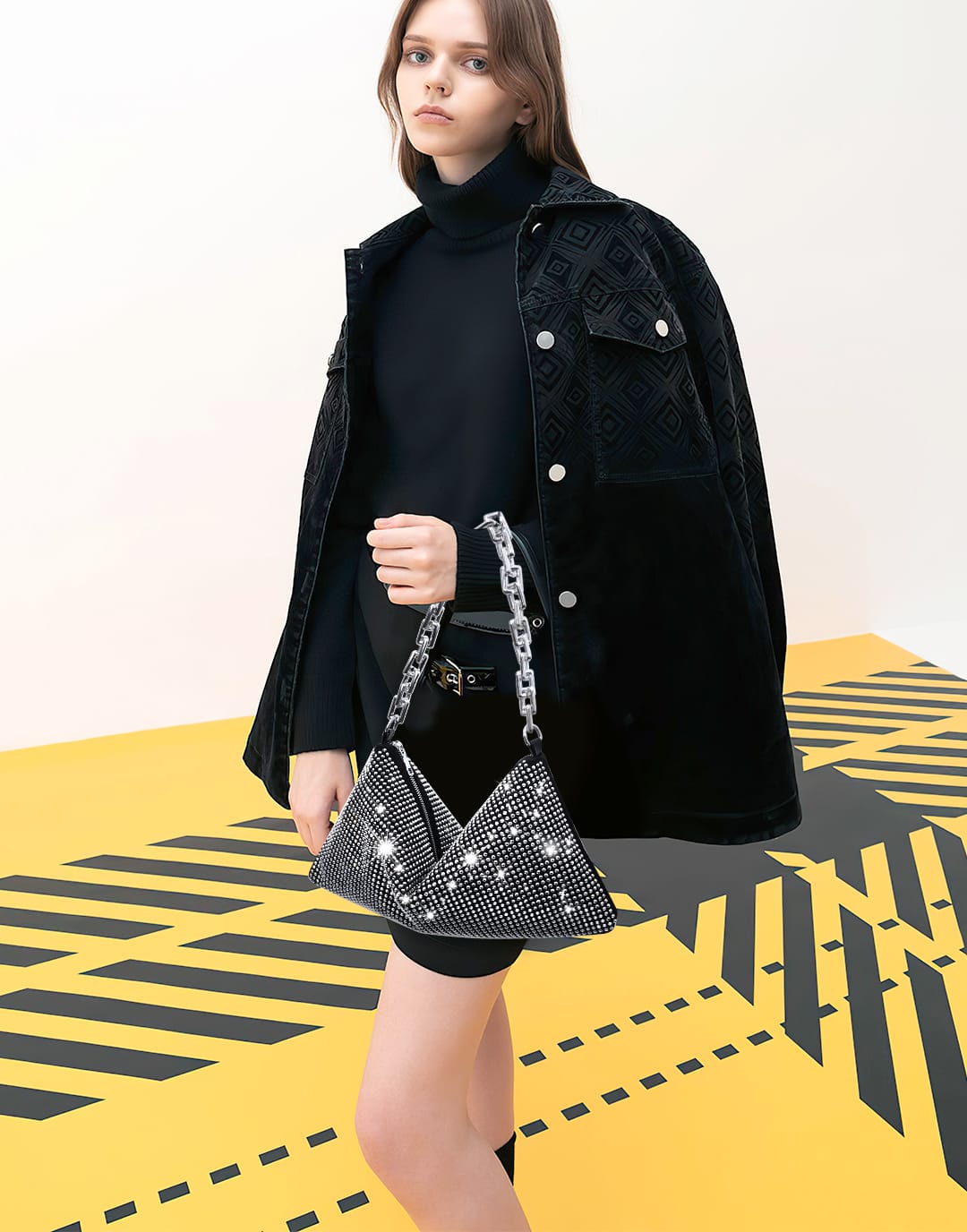 Artificial Crystal Big Chain&High Capacity Shoulder Bag