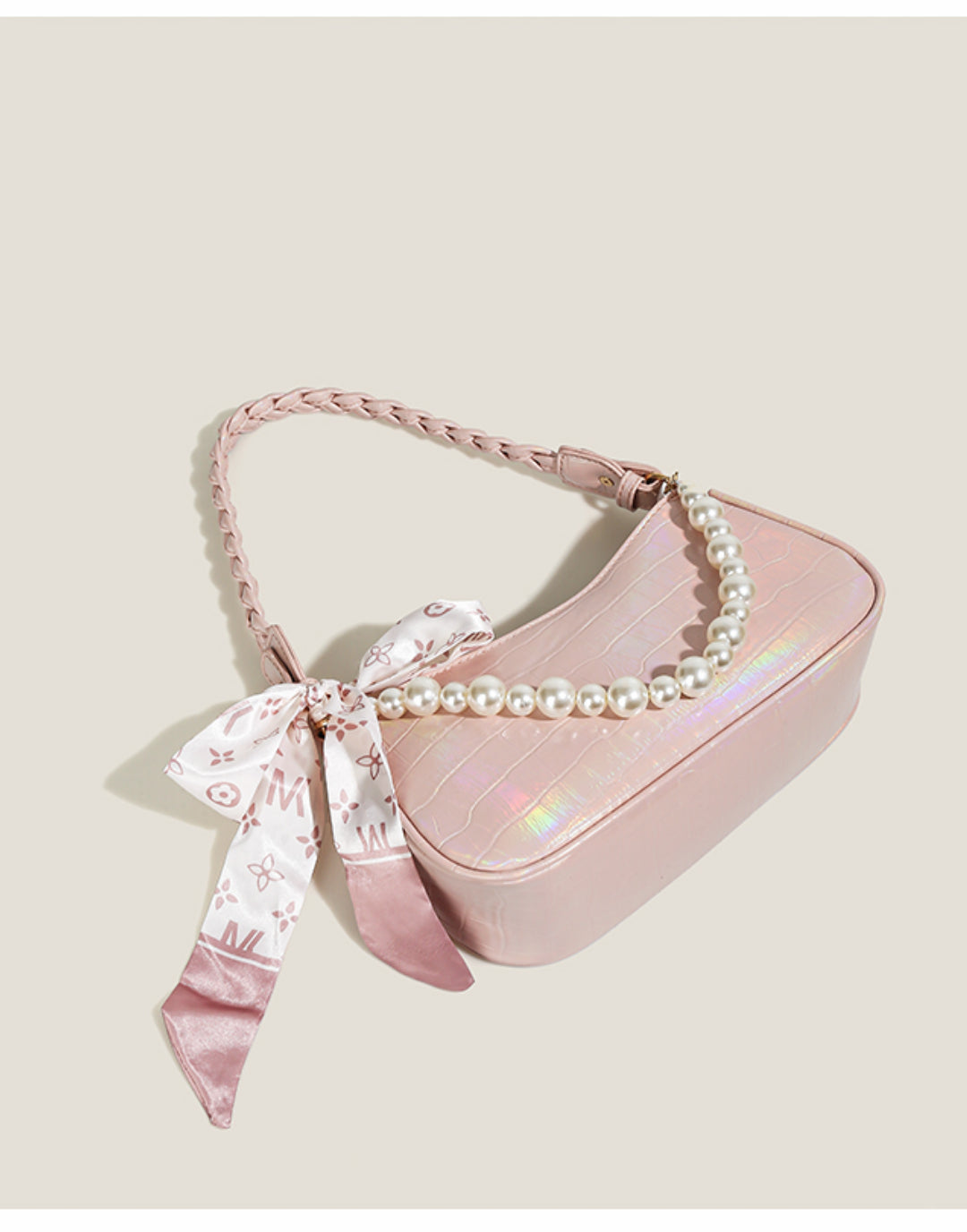 Laser Pink Crossbody Baguette Bag