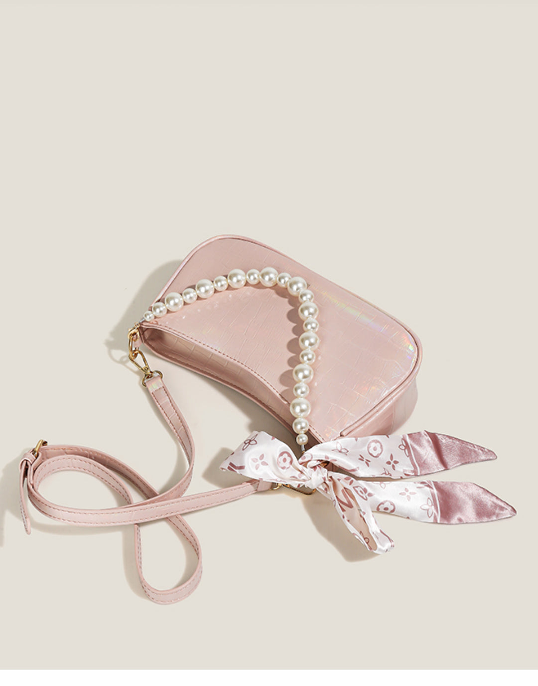 Laser Pink Crossbody Baguette Bag