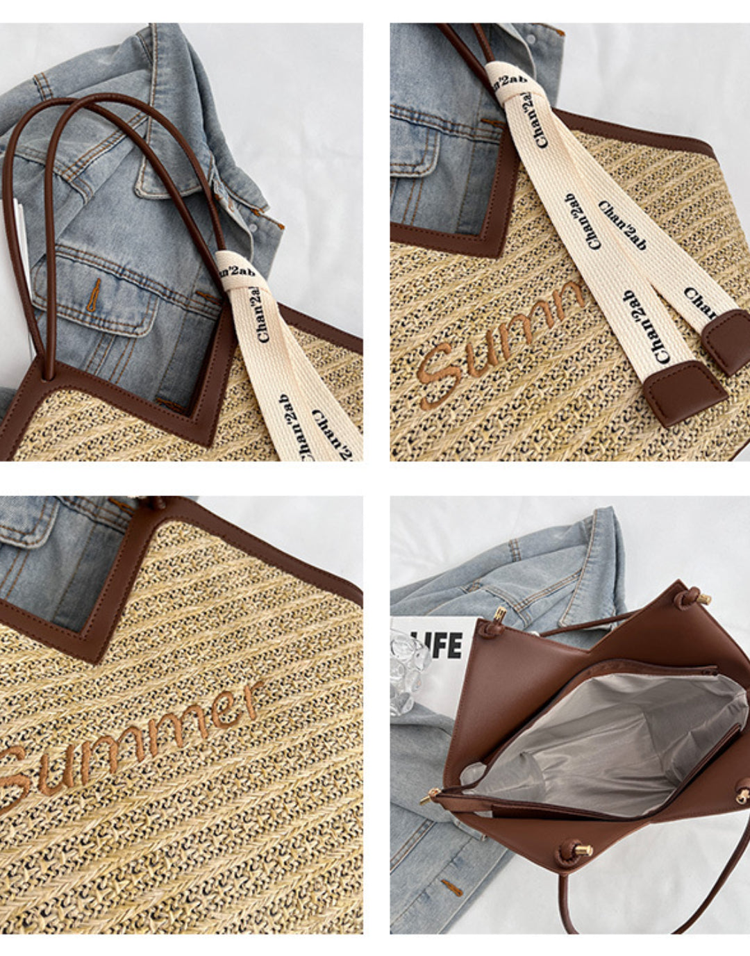 Straw Beach Bags&Tote Embroidery Heart Design Bag