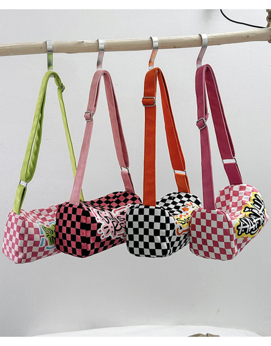 Graffiti canvas bag checkerboard small square bag Purse