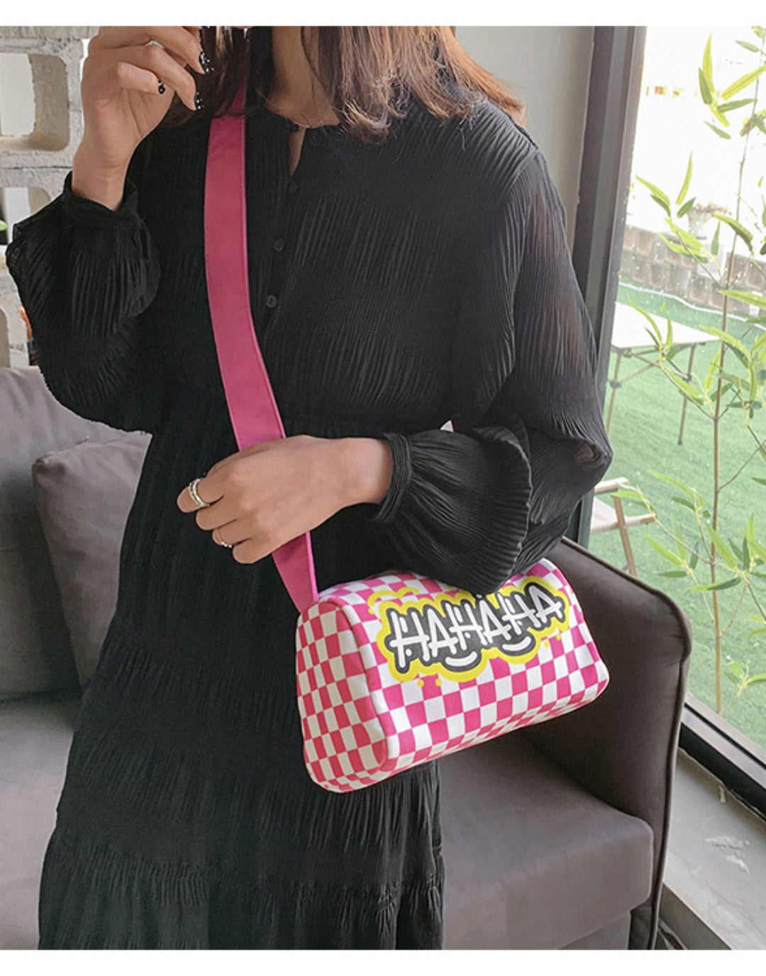 Graffiti canvas bag checkerboard small square bag Purse