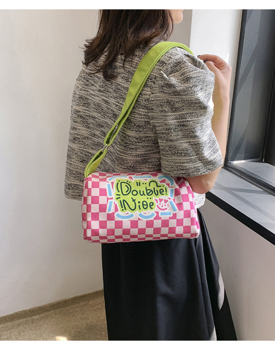 Graffiti canvas bag checkerboard small square bag Purse