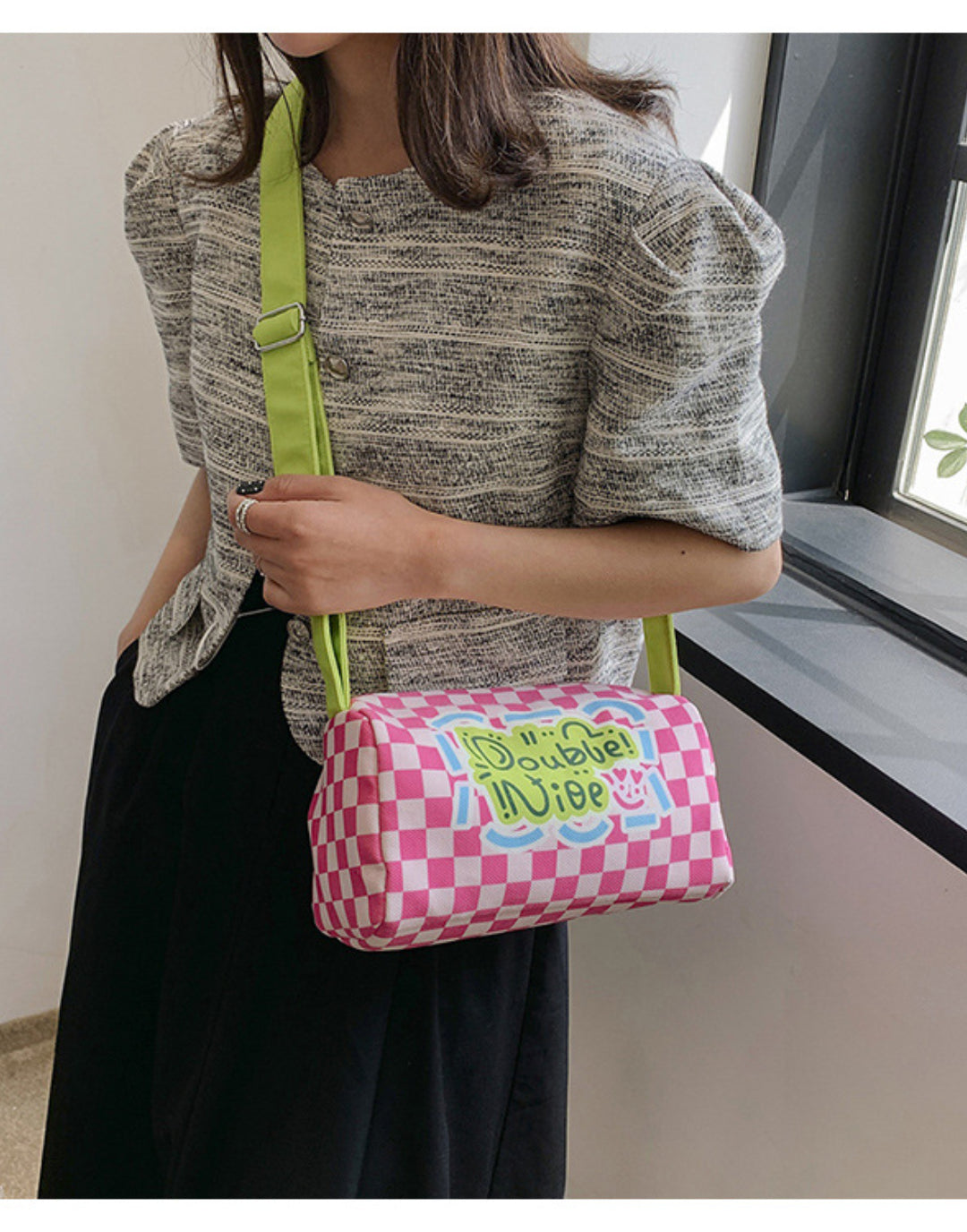 Graffiti canvas bag checkerboard small square bag Purse