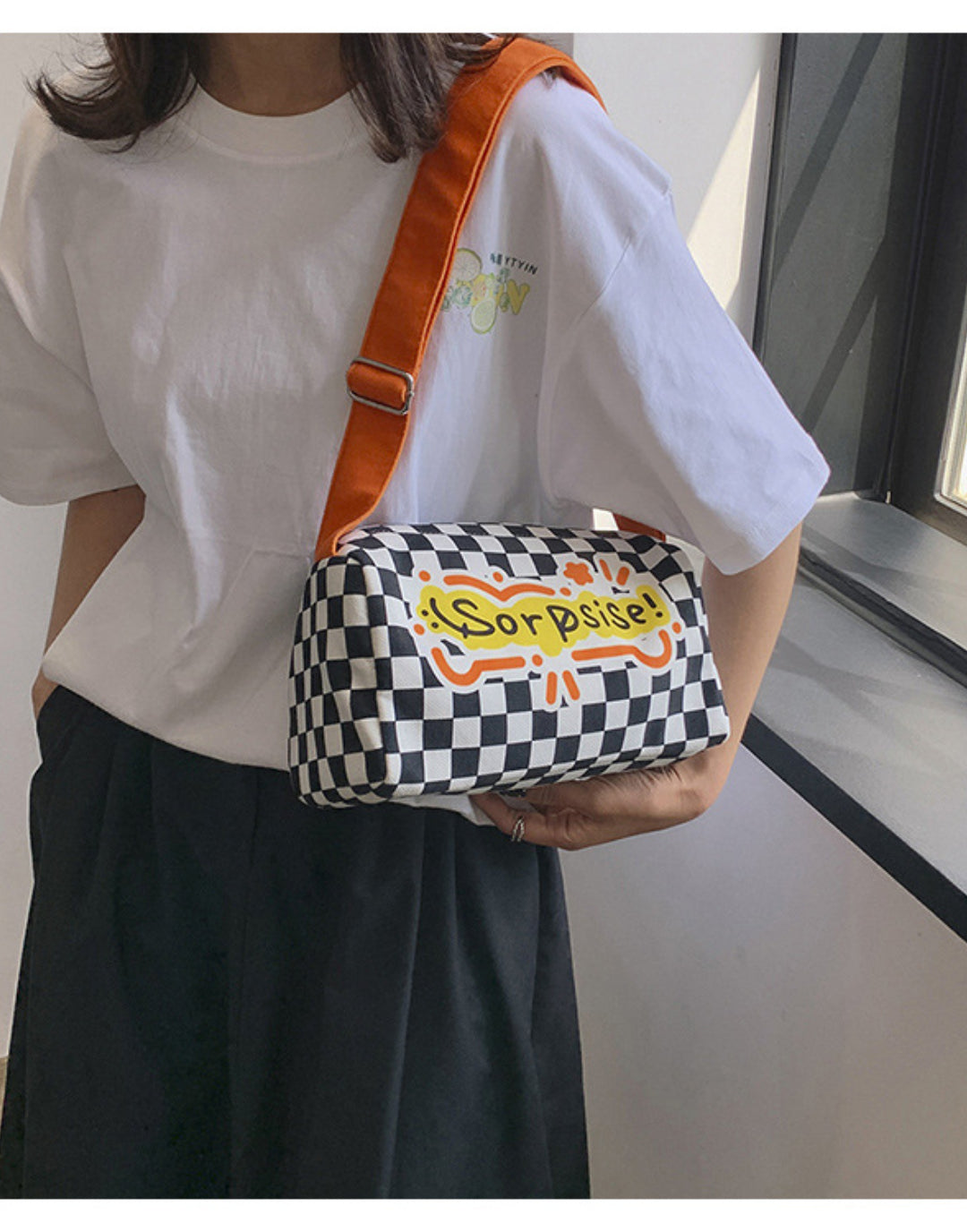 Graffiti canvas bag checkerboard small square bag Purse