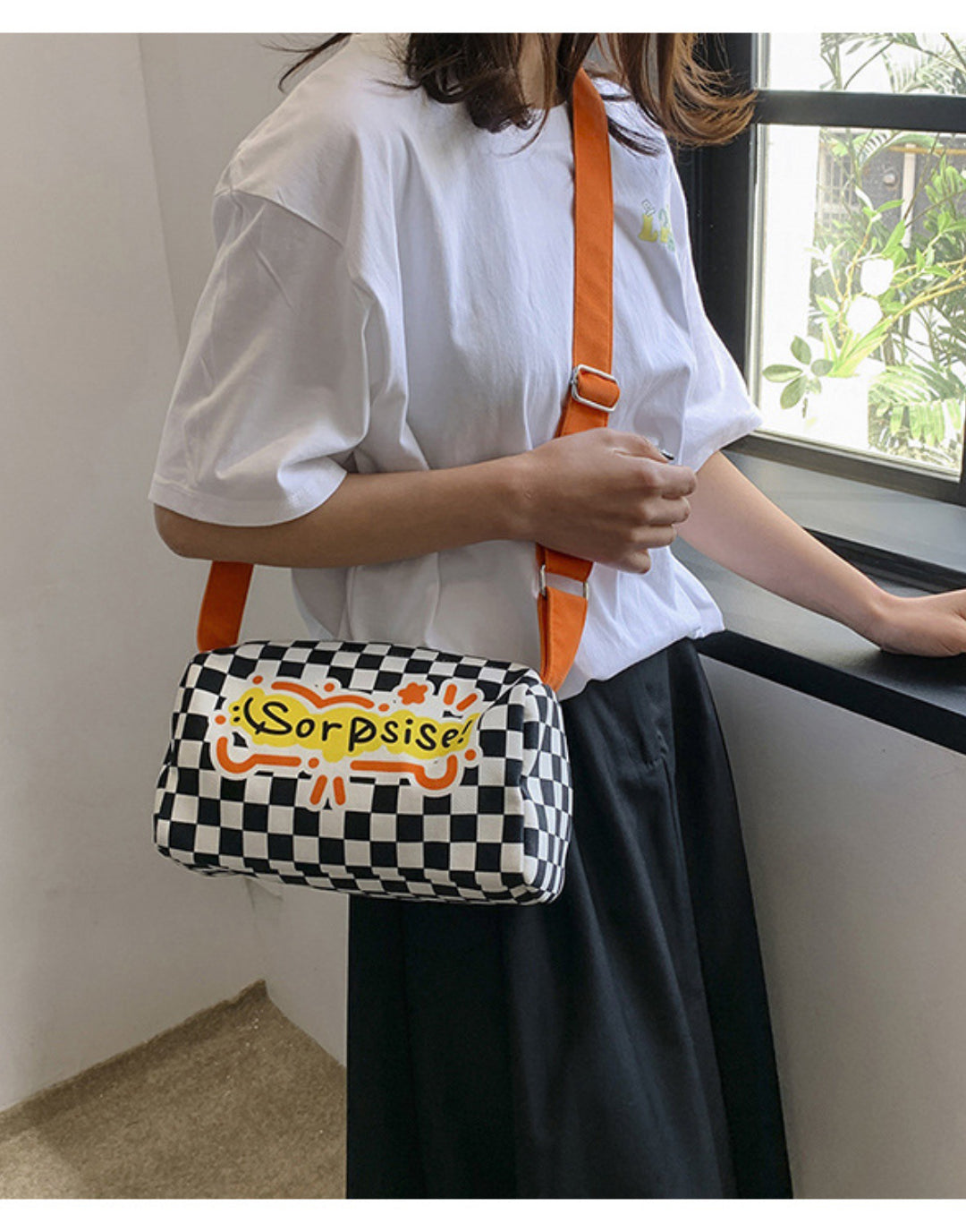 Graffiti canvas bag checkerboard small square bag Purse
