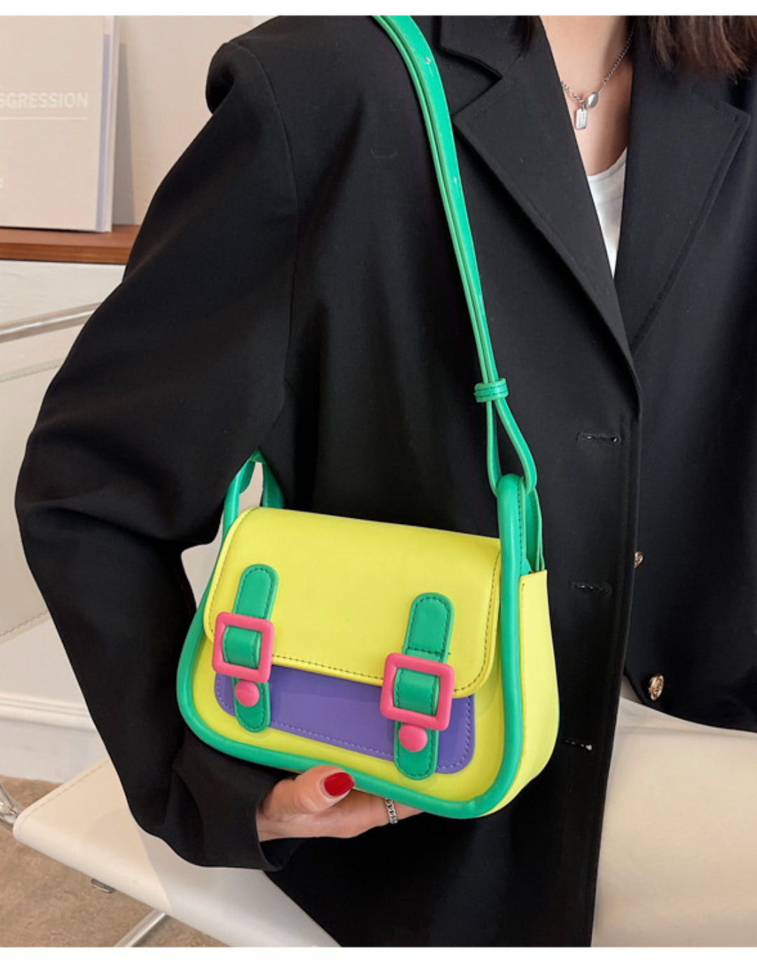 Contrasting color sweet girl fashion shoulder bag Dopamine Purse