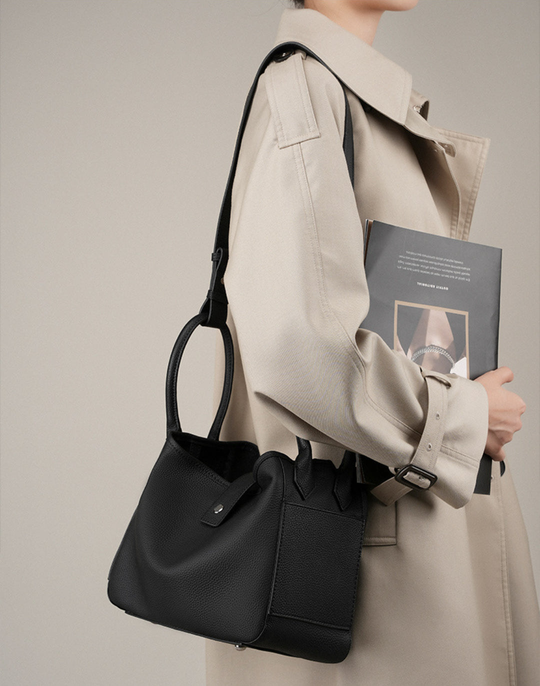 Yenesy Women Cowhide Leather Basket Bag