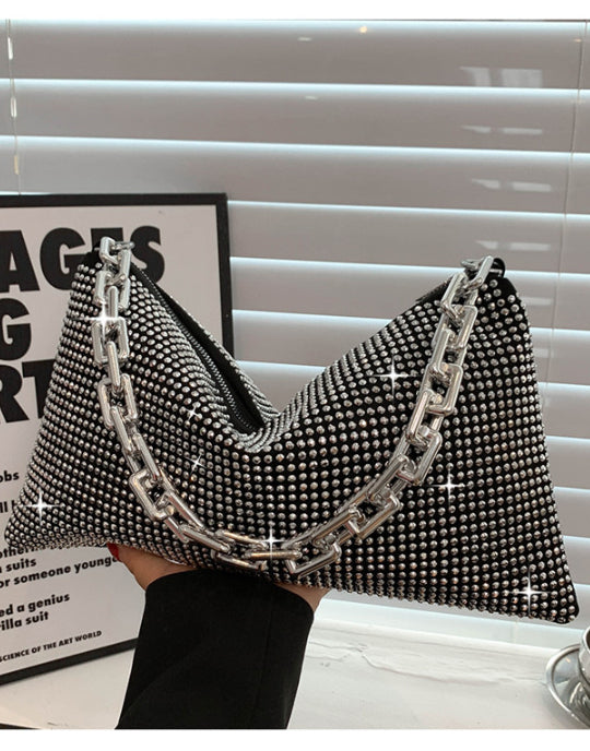 Artificial Crystal Big Chain&High Capacity Shoulder Bag