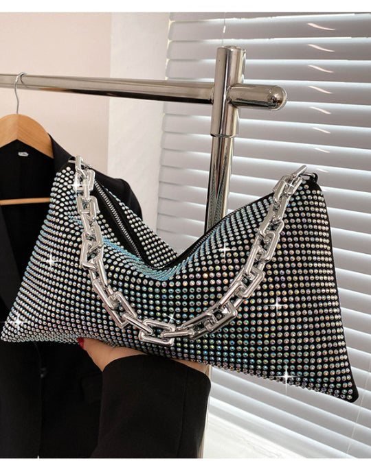Artificial Crystal Big Chain&High Capacity Shoulder Bag