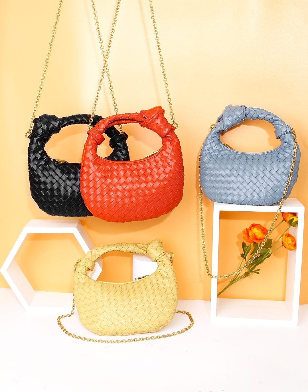 Handmade Women's Leather Woven Pattern Daily Bag