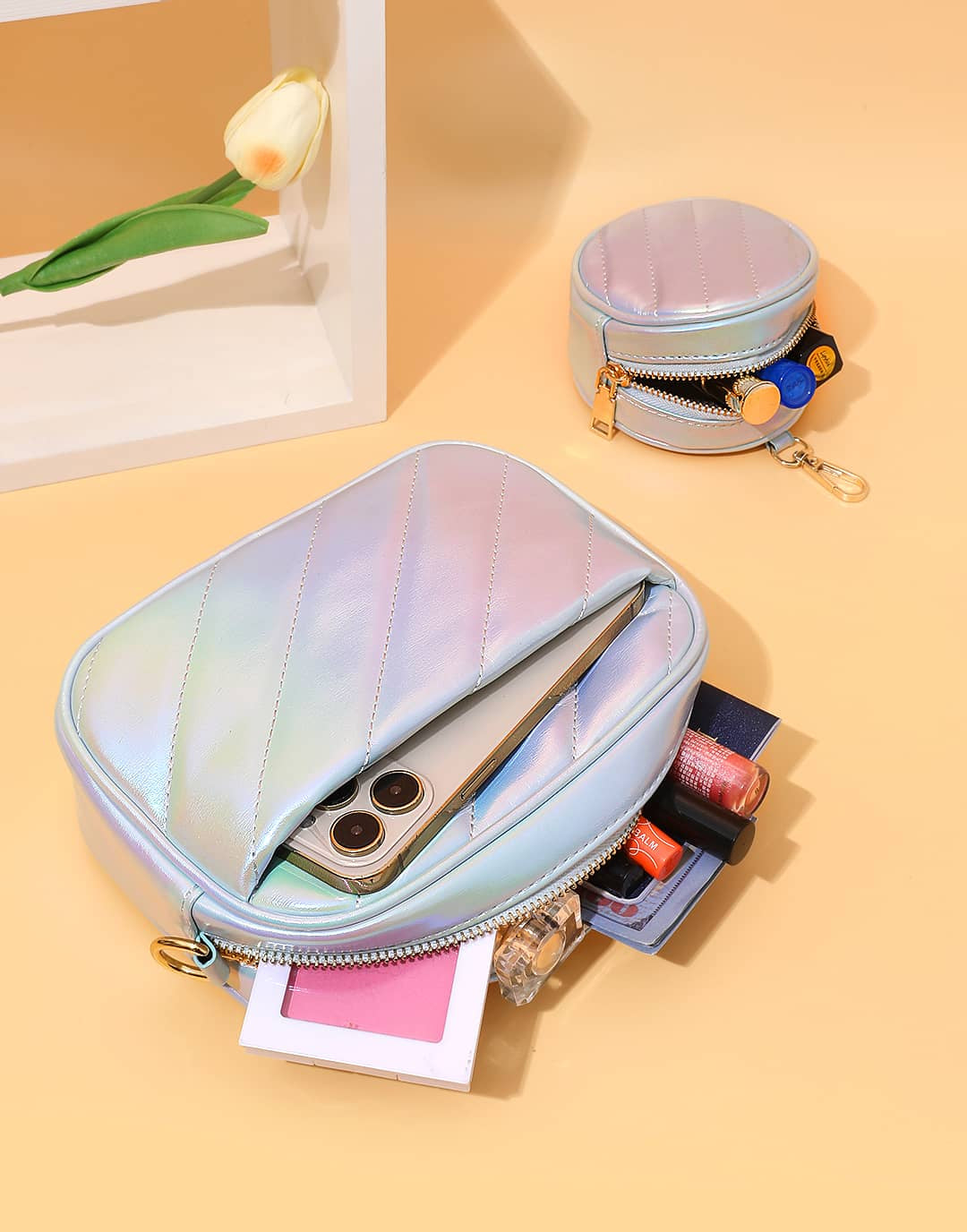Yenesy Women Shoulder Purse with Round Zip Bag