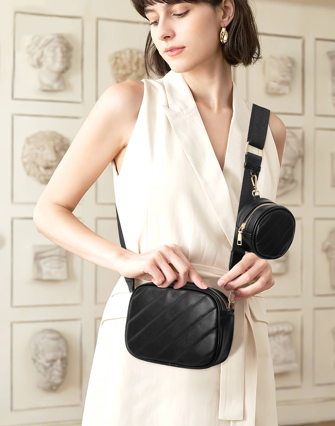 Yenesy Women Shoulder Purse with Round Zip Bag