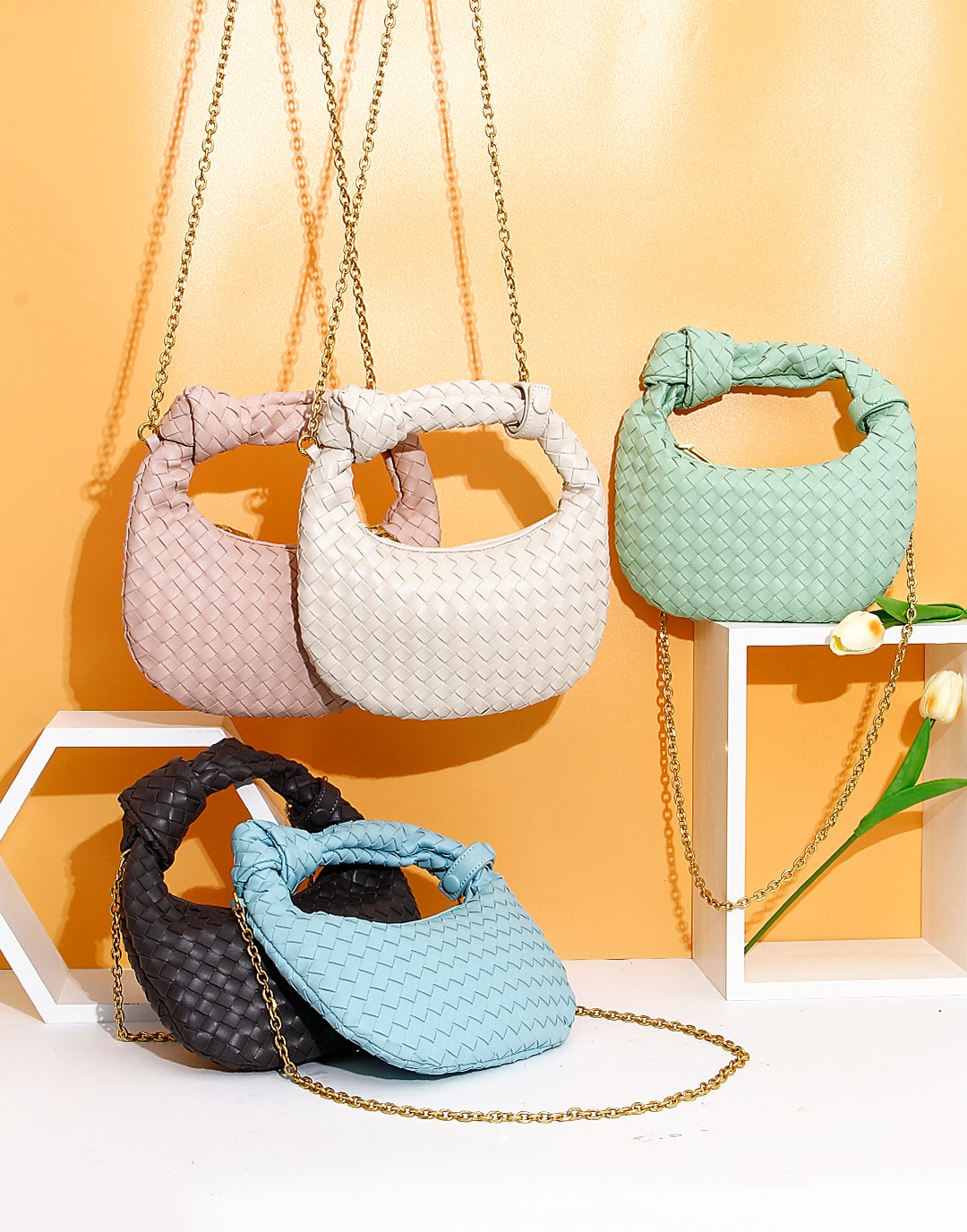 Handmade Women's Leather Woven Pattern Daily Bag