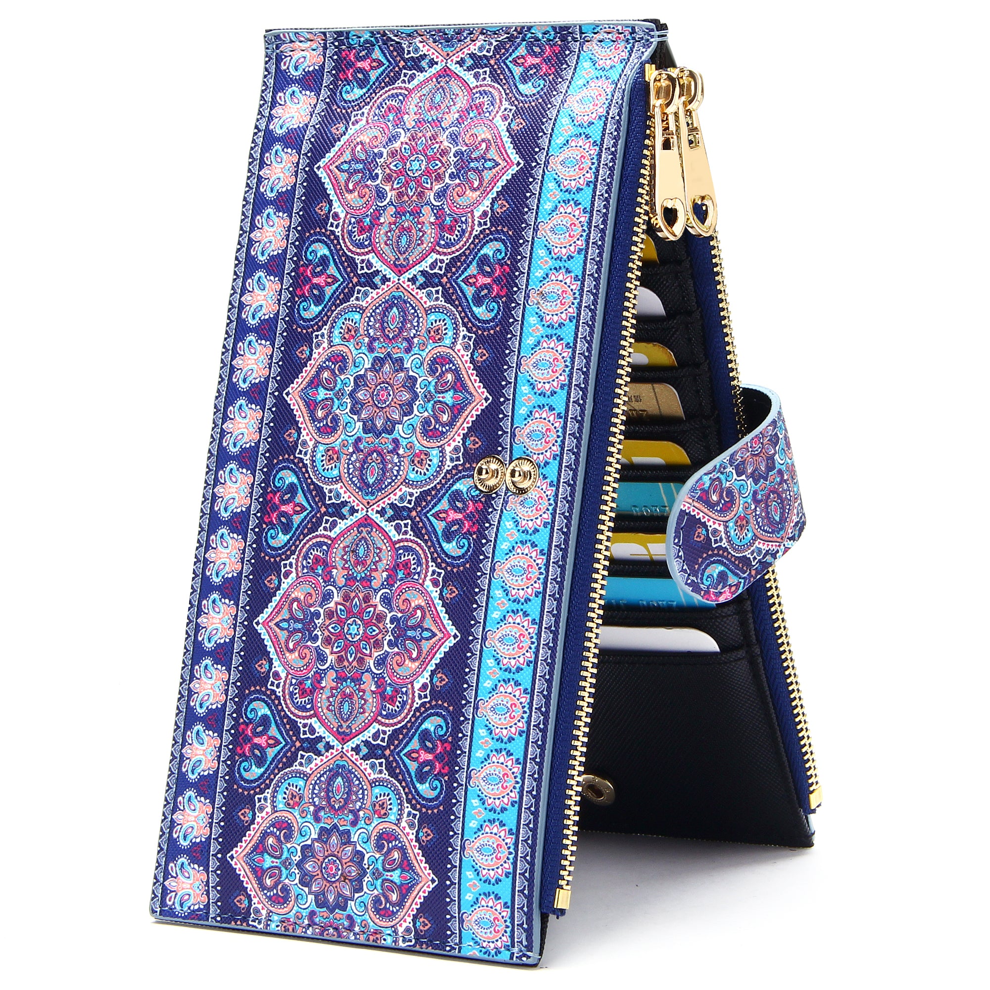 Badiya Women Wallets RFID Blocking Large Capacity Slim Bifold Multi Card Case Organizer with Zipper Pocket WW09762
