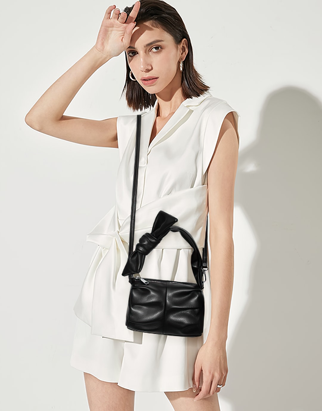 Bow Casual Small Square Bag&Pleated Handbag and Crossbody Bag