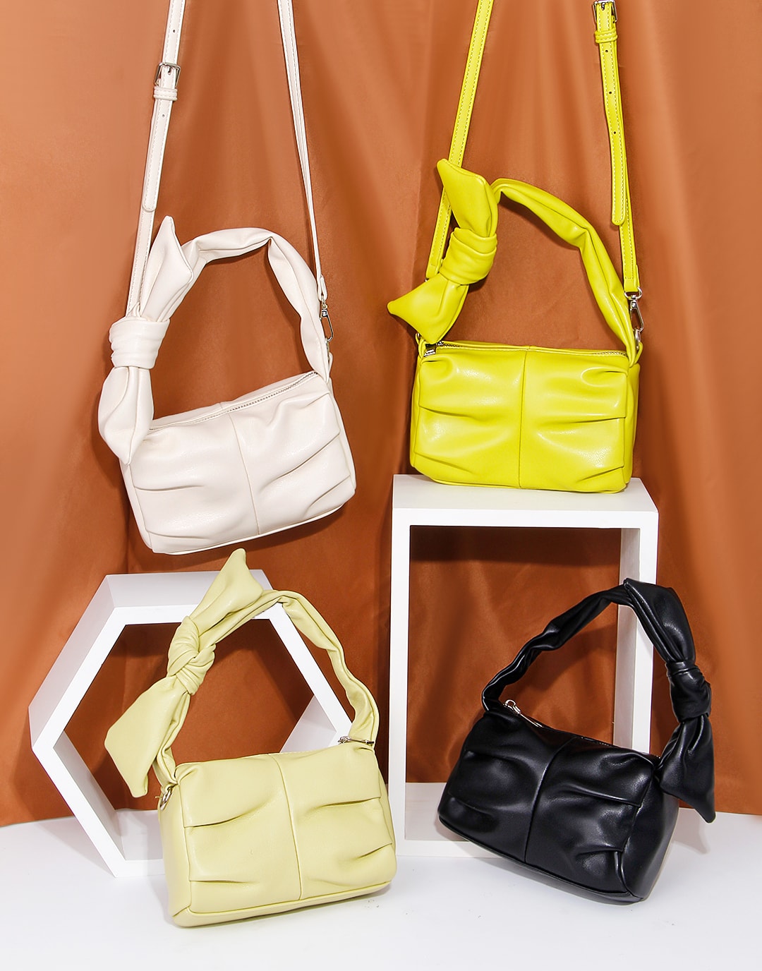 Bow Casual Small Square Bag&Pleated Handbag and Crossbody Bag