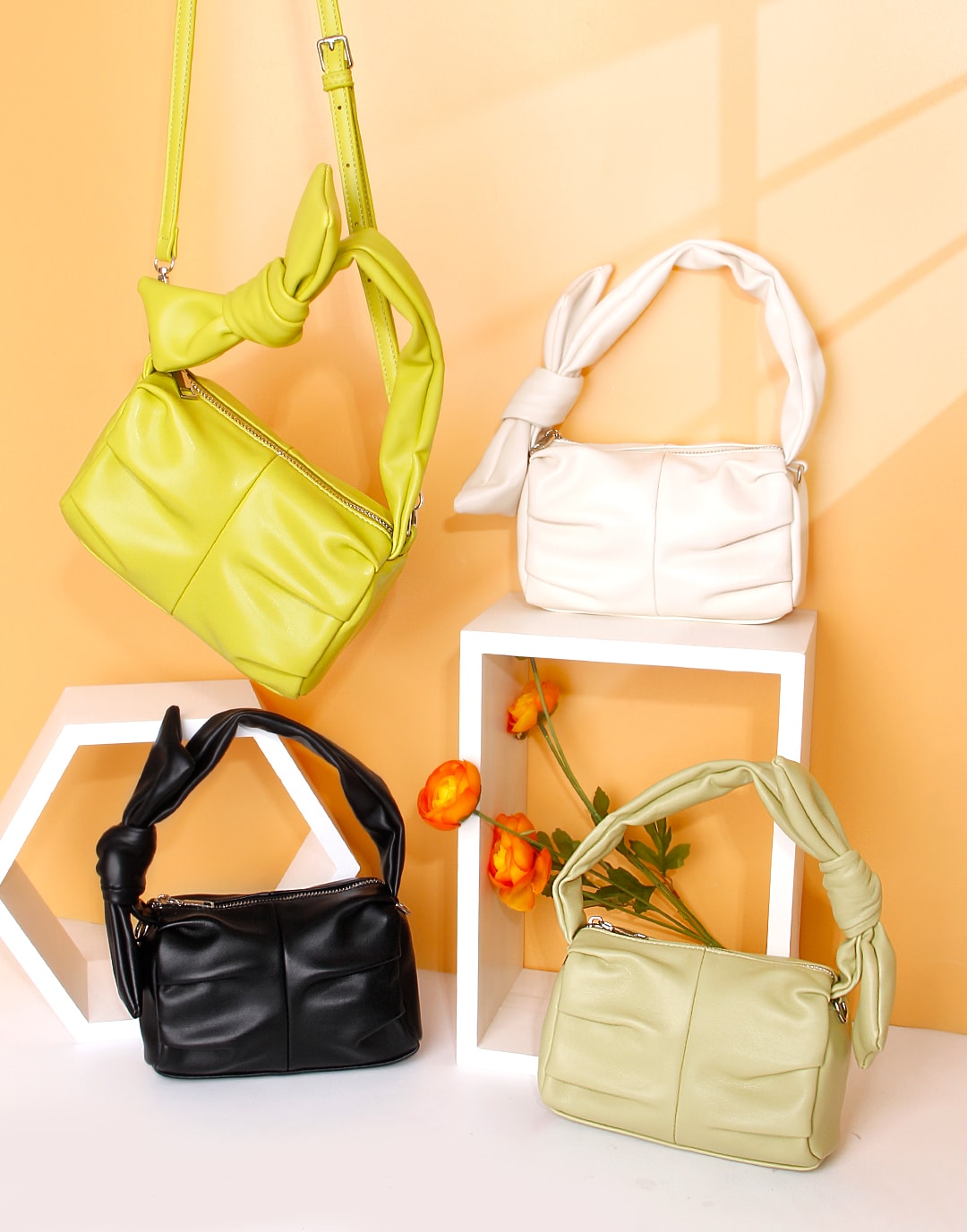 Bow Casual Small Square Bag&Pleated Handbag and Crossbody Bag